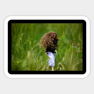 Dark haired girl walking in nature Sticker